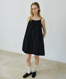 FLOCKING DOT MINI DRESS / BLACK