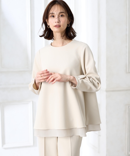 A/C DESIGN BY ALPHA CUBIC（エーシーデザインバイアルファキュービック）の「【セレモニー対応】シフォンレイヤードブラウス【セットアップ可能】（シャツ/ブラウス・レディース・ベージュ/ネイビー・9号/11号/13号）」の3枚目の写真