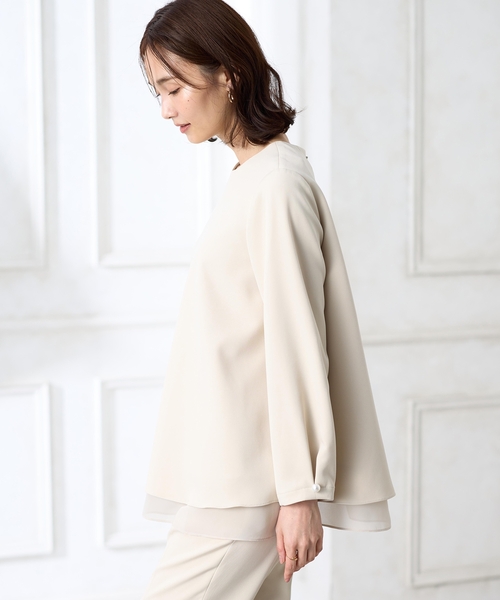 A/C DESIGN BY ALPHA CUBIC（エーシーデザインバイアルファキュービック）の「【セレモニー対応】シフォンレイヤードブラウス【セットアップ可能】（シャツ/ブラウス・レディース・ベージュ/ネイビー・9号/11号/13号）」の4枚目の写真