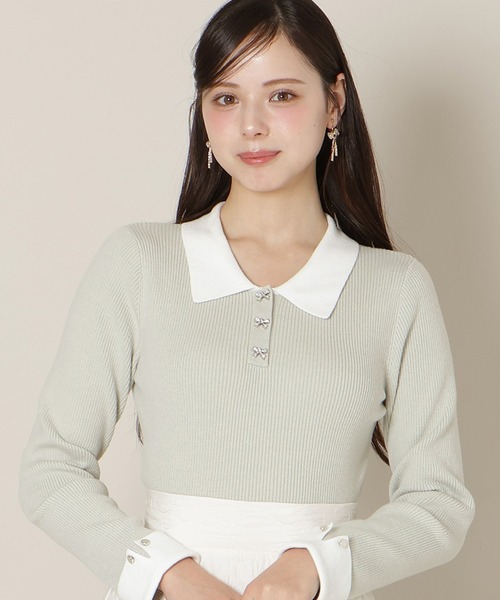 WILLSELECTION（ウィルセレクション）の「【New Year's Item】ポロカラーリブニット（ニット/セーター・レディース・ブラック/サックスブルー/オフホワイト/ミント/ピンク・FREE）」の4枚目の写真