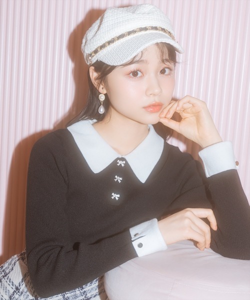 WILLSELECTION（ウィルセレクション）の「【New Year's Item】ポロカラーリブニット（ニット/セーター・レディース・ブラック/サックスブルー/オフホワイト/ミント/ピンク・FREE）」の3枚目の写真