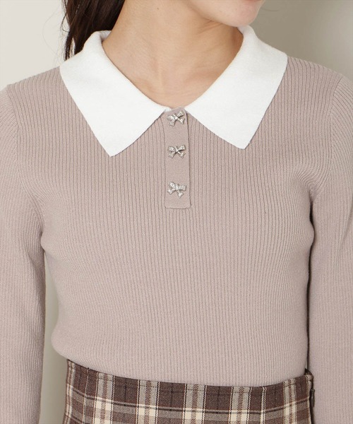 WILLSELECTION（ウィルセレクション）の「【New Year's Item】ポロカラーリブニット（ニット/セーター・レディース・ブラック/サックスブルー/オフホワイト/ミント/ピンク・FREE）」の6枚目の写真