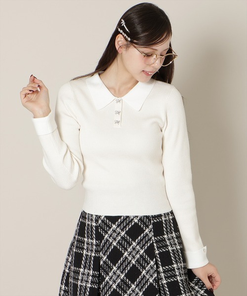 WILLSELECTION（ウィルセレクション）の「【New Year's Item】ポロカラーリブニット（ニット/セーター・レディース・ブラック/サックスブルー/オフホワイト/ミント/ピンク・FREE）」の12枚目の写真