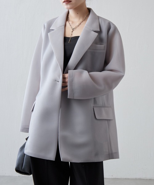 Lui's（ルイス）の「シアーダンボールBIGジャケット（テーラードジャケット・レディース・ブラック/ライトグレー・FREE）」の2枚目の写真