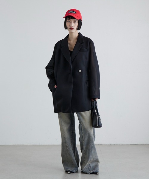 Lui's（ルイス）の「シアーダンボールBIGジャケット（テーラードジャケット・レディース・ブラック/ライトグレー・FREE）」の7枚目の写真