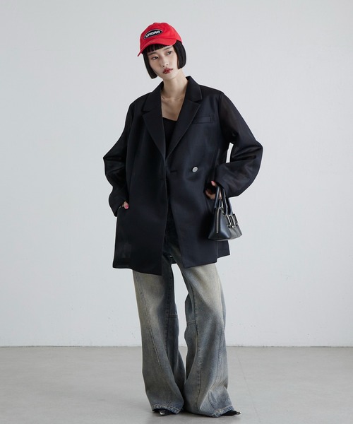 Lui's（ルイス）の「シアーダンボールBIGジャケット（テーラードジャケット・レディース・ブラック/ライトグレー・FREE）」の8枚目の写真