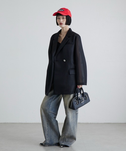 Lui's（ルイス）の「シアーダンボールBIGジャケット（テーラードジャケット・レディース・ブラック/ライトグレー・FREE）」の9枚目の写真