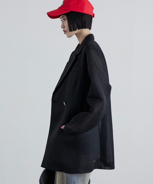 Lui's（ルイス）の「シアーダンボールBIGジャケット（テーラードジャケット・レディース・ブラック/ライトグレー・FREE）」の4枚目の写真