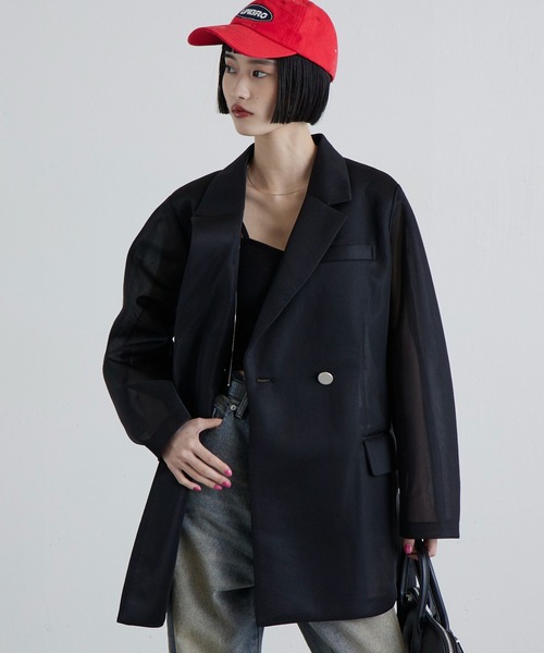 Lui's（ルイス）の「シアーダンボールBIGジャケット（テーラードジャケット・レディース・ブラック/ライトグレー・FREE）」の3枚目の写真