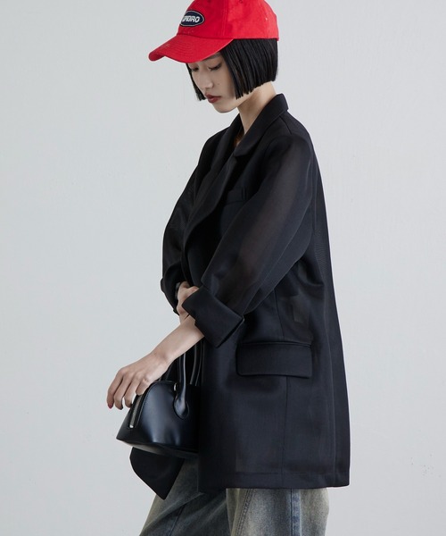 Lui's（ルイス）の「シアーダンボールBIGジャケット（テーラードジャケット・レディース・ブラック/ライトグレー・FREE）」の5枚目の写真