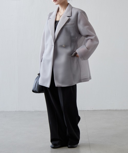 Lui's（ルイス）の「シアーダンボールBIGジャケット（テーラードジャケット・レディース・ブラック/ライトグレー・FREE）」の14枚目の写真