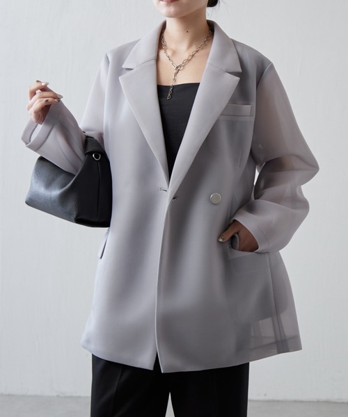 Lui's（ルイス）の「シアーダンボールBIGジャケット（テーラードジャケット・レディース・ブラック/ライトグレー・FREE）」の12枚目の写真