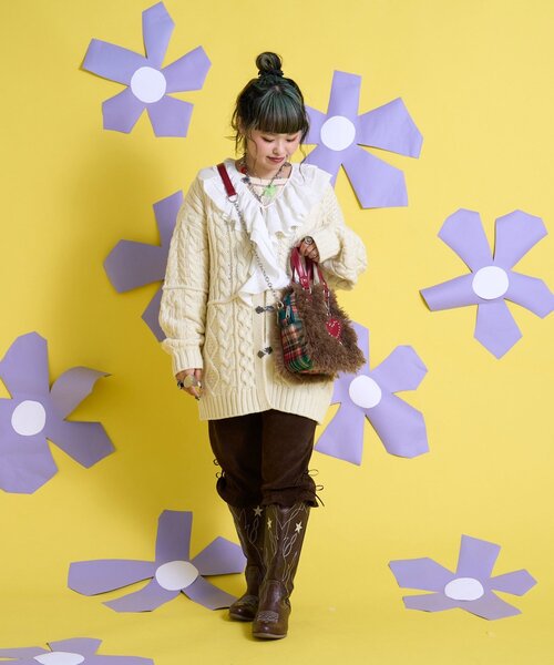 CIAOPANIC（チャオパニック）の「【Me＋Me/ミープラスミー】ハートチャーム付きファーボストンバック（トートバッグ・レディース・ネイビー/ブラウン・ONE SIZE）」の10枚目の写真