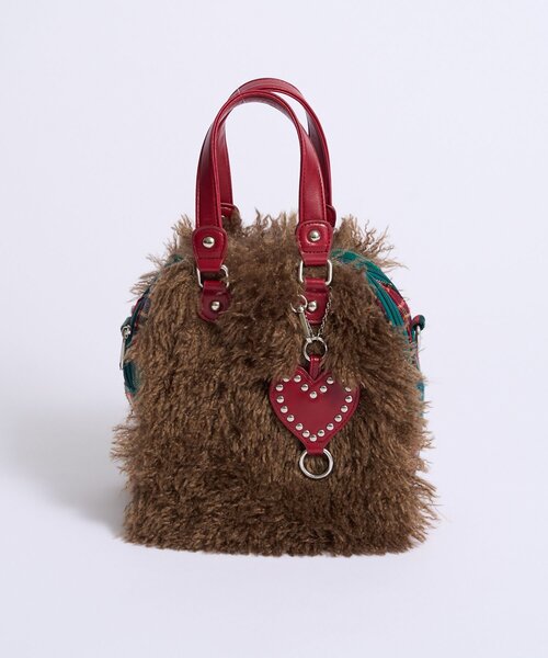 CIAOPANIC（チャオパニック）の「【Me＋Me/ミープラスミー】ハートチャーム付きファーボストンバック（トートバッグ・レディース・ネイビー/ブラウン・ONE SIZE）」の14枚目の写真