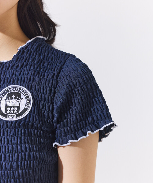FREAK'S STORE(フリークスストア)の「UMBRO × FREAK'S STORE/アンブロ 別注 SHIRRING T-SHIRT/シャーリングTシャツ(Tシャツ/カットソー・レディース・オフホワイト/サックスブルー/ネイビー・フリ-)」の9枚目の写真