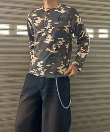 NYLAUS（ナイラス）の「【NYS】ショート丈 クロス刺繍 ヘンリーネック ワッフルロンT 長袖Tシャツ ロングTシャツ（Tシャツ/カットソー）」