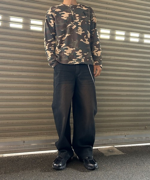 NYLAUS(ナイラス)の「【NYS】2026新作 ショート丈 クロス刺繍 ヘンリーネック ワッフルロンT 長袖Tシャツ ロングTシャツ(Tシャツ/カットソー・メンズ・グリーン系カモフラージュ/カモフラージュ/チャコール/ブラック・L/M)」の5枚目の写真