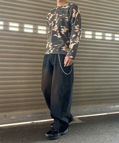 NYLAUS(ナイラス)の「【NYS】2026新作 ショート丈 クロス刺繍 ヘンリーネック ワッフルロンT 長袖Tシャツ ロングTシャツ(Tシャツ/カットソー・メンズ・グリーン系カモフラージュ/カモフラージュ/チャコール/ブラック・L/M)」の7枚目の写真