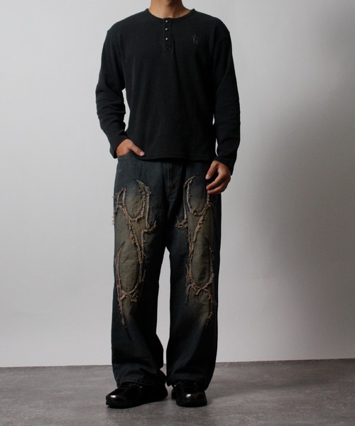 NYLAUS(ナイラス)の「【NYS】2026新作 ショート丈 クロス刺繍 ヘンリーネック ワッフルロンT 長袖Tシャツ ロングTシャツ(Tシャツ/カットソー・メンズ・グリーン系カモフラージュ/カモフラージュ/チャコール/ブラック・L/M)」の12枚目の写真