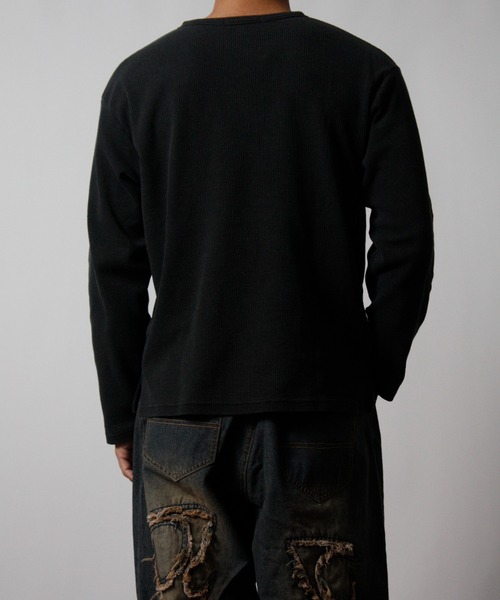 NYLAUS(ナイラス)の「【NYS】2026新作 ショート丈 クロス刺繍 ヘンリーネック ワッフルロンT 長袖Tシャツ ロングTシャツ(Tシャツ/カットソー・メンズ・グリーン系カモフラージュ/カモフラージュ/チャコール/ブラック・L/M)」の9枚目の写真