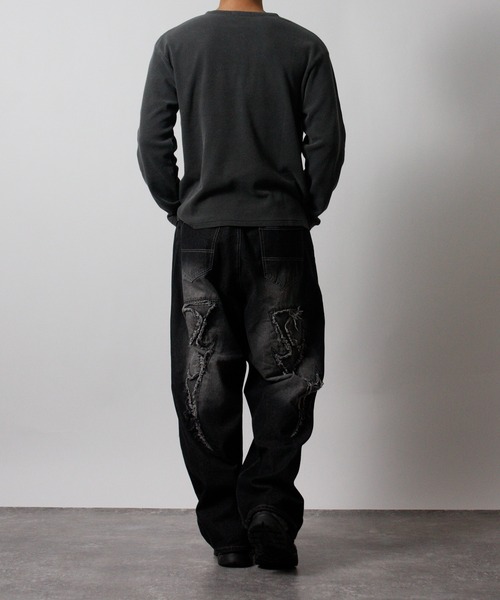 NYLAUS(ナイラス)の「【NYS】2026新作 ショート丈 クロス刺繍 ヘンリーネック ワッフルロンT 長袖Tシャツ ロングTシャツ(Tシャツ/カットソー・メンズ・グリーン系カモフラージュ/カモフラージュ/チャコール/ブラック・L/M)」の13枚目の写真