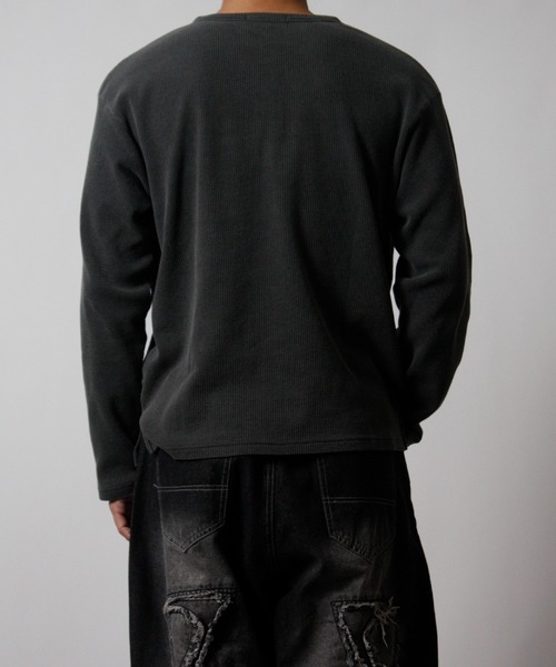 NYLAUS(ナイラス)の「【NYS】2026新作 ショート丈 クロス刺繍 ヘンリーネック ワッフルロンT 長袖Tシャツ ロングTシャツ(Tシャツ/カットソー・メンズ・グリーン系カモフラージュ/カモフラージュ/チャコール/ブラック・L/M)」の22枚目の写真