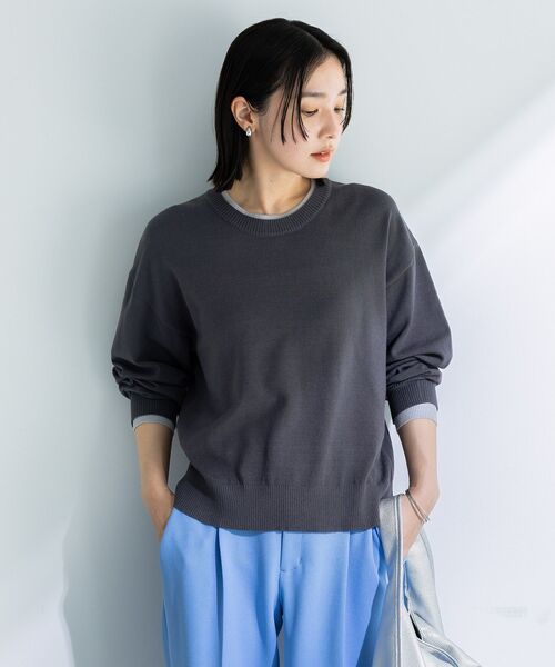 Green　Parks（グリーンパークス）の「アンチピリングレイヤード風ニットプルオーバー（ニット/セーター・レディース・ブルー/アイボリー/ダークグレー/ピンク・FREE）」の9枚目の写真