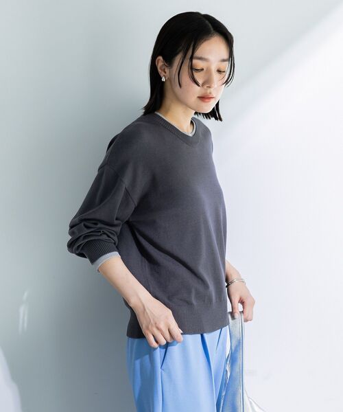 Green　Parks（グリーンパークス）の「アンチピリングレイヤード風ニットプルオーバー（ニット/セーター・レディース・ブルー/アイボリー/ダークグレー/ピンク・FREE）」の10枚目の写真