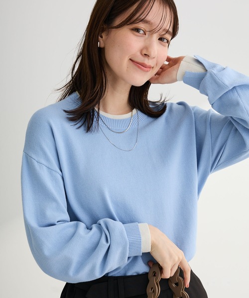 Green　Parks（グリーンパークス）の「アンチピリングレイヤード風ニットプルオーバー（ニット/セーター・レディース・ブルー/アイボリー/ダークグレー/ピンク・FREE）」の3枚目の写真