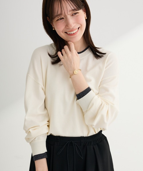 Green　Parks（グリーンパークス）の「アンチピリングレイヤード風ニットプルオーバー（ニット/セーター・レディース・ブルー/アイボリー/ダークグレー/ピンク・FREE）」の2枚目の写真