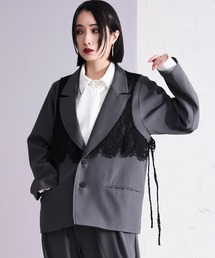 テーラードジャケット（グレー/灰色系・レース）ファッション通販