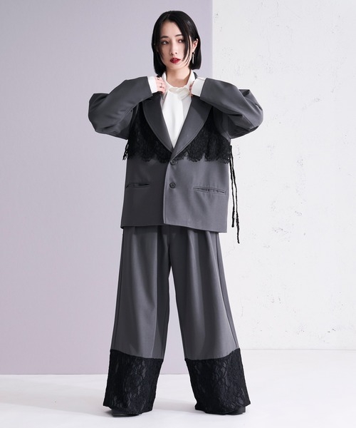 Ellno Loset（エルノロゼット）の「2wayレースベストテーラードジャケット/SETUP対応（テーラードジャケット・メンズ・チャコール/ブラック・X-SMALL/SMALL/MEDIUM/LARGE）」の3枚目の写真
