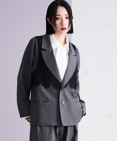 Ellno Loset（エルノロゼット）の「2wayレースベストテーラードジャケット/SETUP対応（テーラードジャケット・メンズ・チャコール/ブラック・X-SMALL/SMALL/MEDIUM/LARGE）」の7枚目の写真