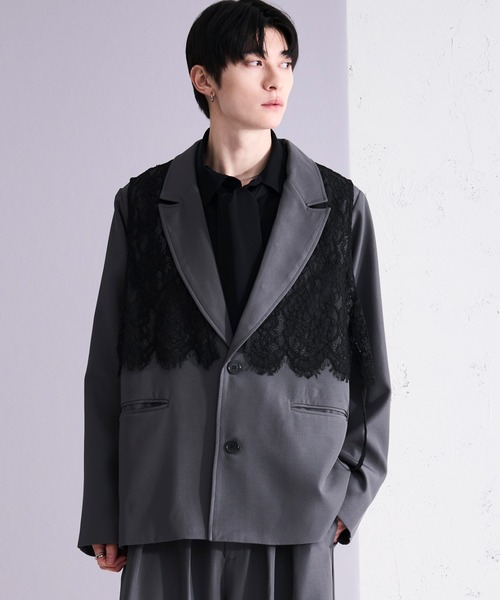 Ellno Loset（エルノロゼット）の「2wayレースベストテーラードジャケット/SETUP対応（テーラードジャケット・メンズ・チャコール/ブラック・X-SMALL/SMALL/MEDIUM/LARGE）」の12枚目の写真
