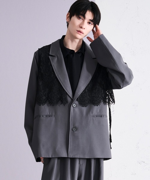 Ellno Loset（エルノロゼット）の「2wayレースベストテーラードジャケット/SETUP対応（テーラードジャケット・メンズ・チャコール/ブラック・X-SMALL/SMALL/MEDIUM/LARGE）」の10枚目の写真