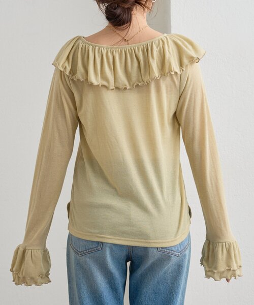 WILLOW（ウィロー）の「【willow】シアーリブラッフルトップス（Tシャツ/カットソー・レディース・イエロー/ネイビー・ONE SIZE）」の10枚目の写真