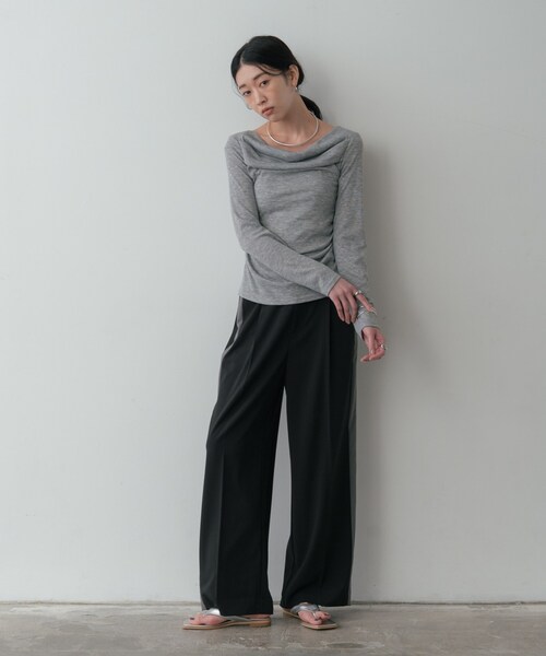 GALLEST（ギャレスト）の「Comfy SET UP｜イージーサイドラインワイドパンツ【セットアップ対応／通勤／カセット服】（その他パンツ・レディース・ブラック系2/グレー系その他3・40/38/36/34）」の11枚目の写真