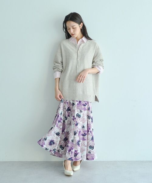 YECCA VECCA(イェッカヴェッカ)の「2wayヘンリーネックルーズニット(ニット/セーター・レディース・ベージュ/チャコールグレー/アイボリー・FREE)」の7枚目の写真