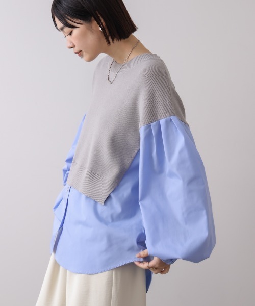 Bou Jeloud(ブージュルード)の「布帛シャツドッキングニットプルオーバー(シャツ/ブラウス・レディース・ネイビー/ベージュ/グレー・FREE)」の6枚目の写真