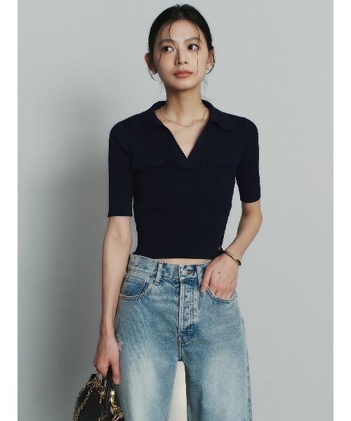 anuans（アニュアンス）の「アセテートスキッパーリブニットトップス（ニット/セーター・レディース・ホワイト/ベージュ/ネイビー・FREE）」の5枚目の写真