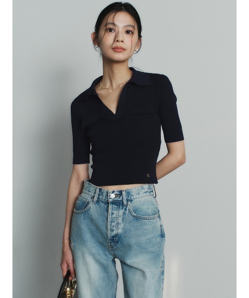 anuans（アニュアンス）の「アセテートスキッパーリブニットトップス（ニット/セーター・レディース・ホワイト/ベージュ/ネイビー・FREE）」の6枚目の写真