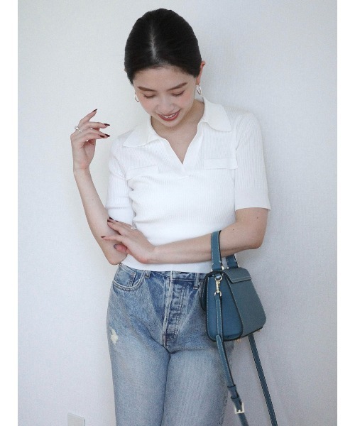 anuans（アニュアンス）の「アセテートスキッパーリブニットトップス（ニット/セーター・レディース・ホワイト/ベージュ/ネイビー・FREE）」の19枚目の写真