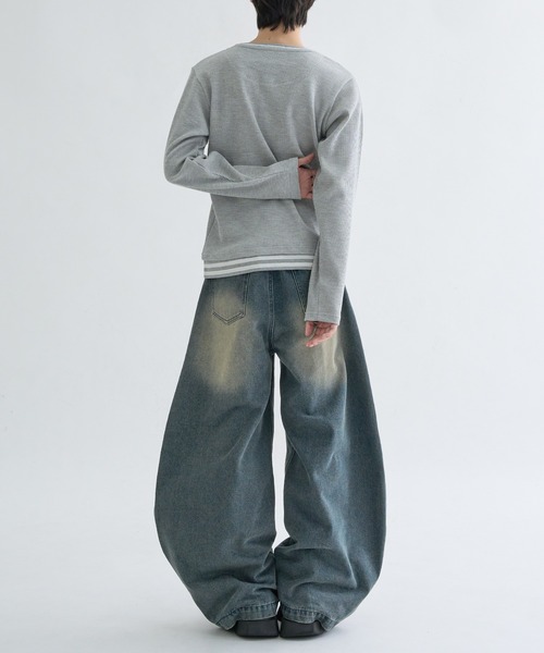 EPNK（イーピーエヌケー）の「Layered border henlyneck / レイヤードボーダーヘンリーネック（Tシャツ/カットソー・メンズ・ライトグレー/チャコールグレー・SMALL/MEDIUM/LARGE）」の14枚目の写真