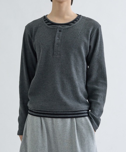 Layered border henlyneck / レイヤードボーダーヘンリーネック（T