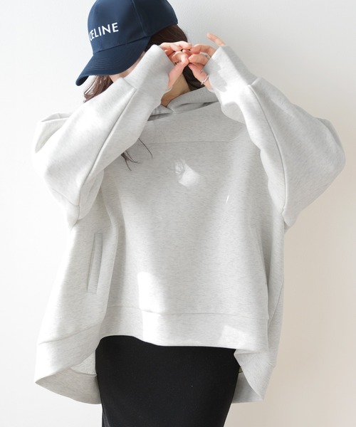 La-gemme(ラジェム)の「ダンボールニット オーバーサイズフーディー(パーカー・レディース・ブラック/グレイッシュベージュ/アイボリー/杢グレー・フリー)」の9枚目の写真