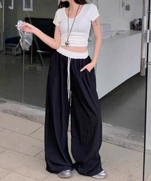 配色ウエスト ワイドパンツ