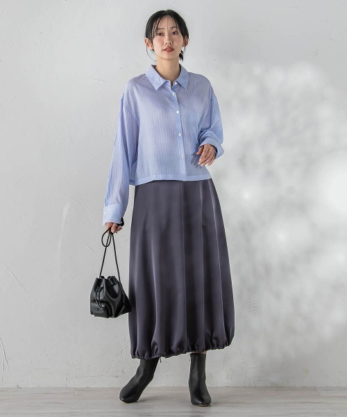 Droite lautreamont(ドロワットロートレアモン)の「PLUM ROYAL SATINスカート≪手洗い可能≫(スカート・レディース・チャコールグレー/ライトグレー・M)」の9枚目の写真