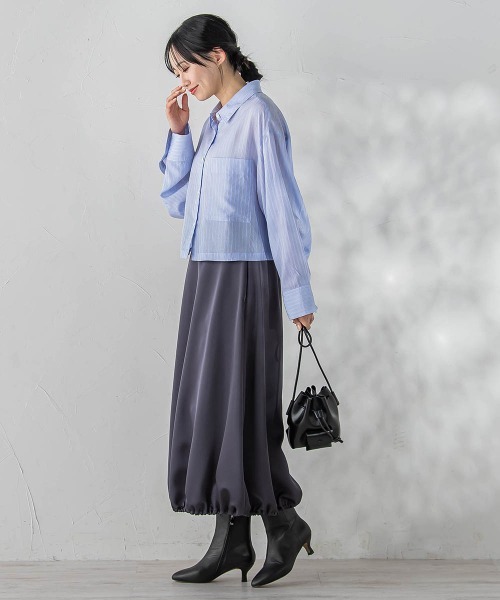 Droite lautreamont(ドロワットロートレアモン)の「PLUM ROYAL SATINスカート≪手洗い可能≫(スカート・レディース・チャコールグレー/ライトグレー・M)」の10枚目の写真