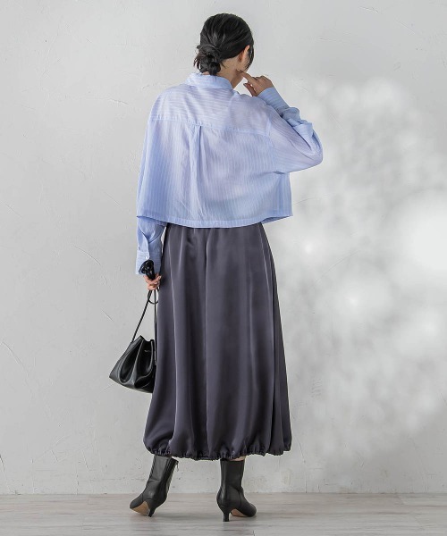 Droite lautreamont(ドロワットロートレアモン)の「PLUM ROYAL SATINスカート≪手洗い可能≫(スカート・レディース・チャコールグレー/ライトグレー・M)」の11枚目の写真