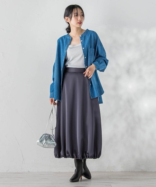 Droite lautreamont(ドロワットロートレアモン)の「PLUM ROYAL SATINスカート≪手洗い可能≫(スカート・レディース・チャコールグレー/ライトグレー・M)」の6枚目の写真